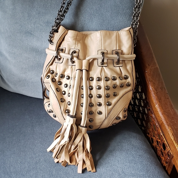 Hype Handbags - Hype Lambskin Leather Studded Bucket Bag